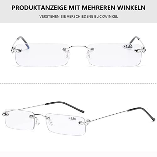 Lanomi Rimless Reading Glasses for Men Women Blue Light Blocking Readers Lightweight Slim Rectangle Anti Blue Eyewear with Metal Case Silver 1.5 - Image 3