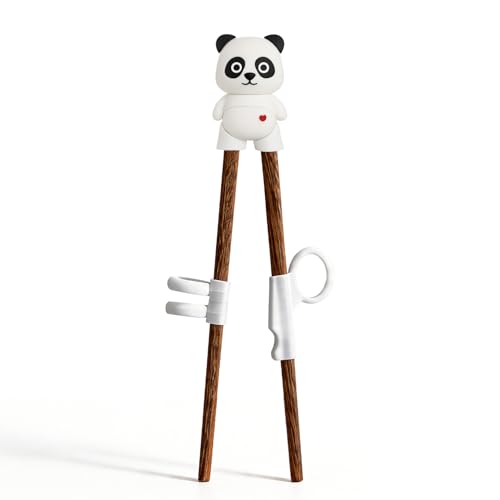 CENCERY Palillos para niños Set de Entrenamiento de Madera Natural 18cm, Palillos Chinos y japoneses con Ayuda de 3 Dedos para 1-8 años（Panda）