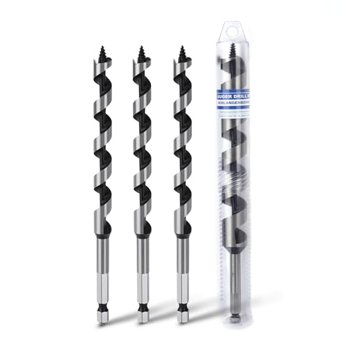 3 Pack 3/8" X 6.1" Auger Bit for Wood, 10x155mm Hex Long Auger Drill Bit