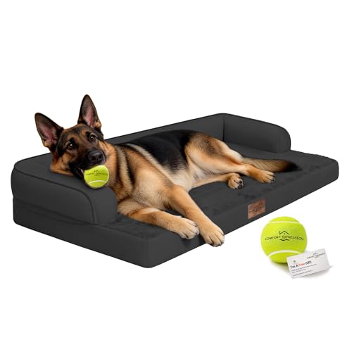 Image of Comfort Expression Washable Orthopedic Dog Bed for Extra Large Sized Dogs | Waterproof Memory Foam Pet Bed 48x33 Inch with Removable Cover with Non-Slip & Bolster, Black
