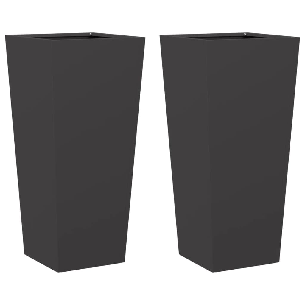 vidaXL Fioriere da Giardino 2 pz Nere 35x35x75 cm in Acciaio, fioriera, fioriera da Patio, Vaso Fiori da Esterni, fioriera da Esterno