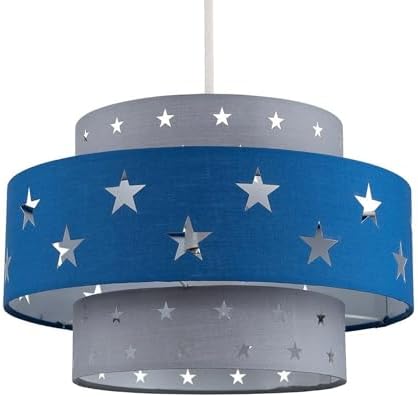 MiniSun | Modern Blue and Light Grey Cut Out Star Design Ceiling Light Shade | Pendant Lights, Home Décor & Improvement Essential | 300mm Shade Width