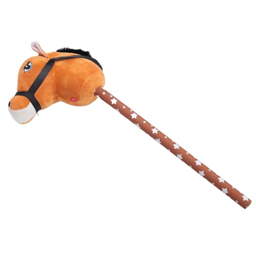 Adorable 70cm Plush Stick Horse Toy for Kids, Outdoor Horse Stick Toy with Trotting and Neighing Sound Effects, (Light Brown with Black Hair)