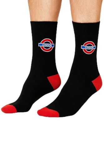 Image of British Heritage Brands London Socks Mens – London Underground Roundel Socks Official TFL Licensed Crew Socks – Breathable Comfortable Socks UK Size 6–11 – London Gift Souvenir for Men (London)