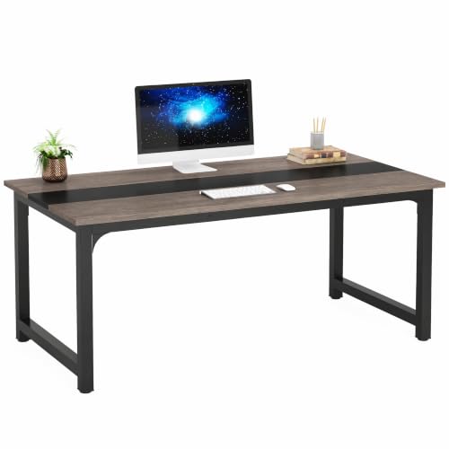 Image of Tribesigns Modern Computer Desk, 63 x 31.5 inch Large Office Desk Computer Table Study Writing Desk Workstation for Home Office, Grey /Black