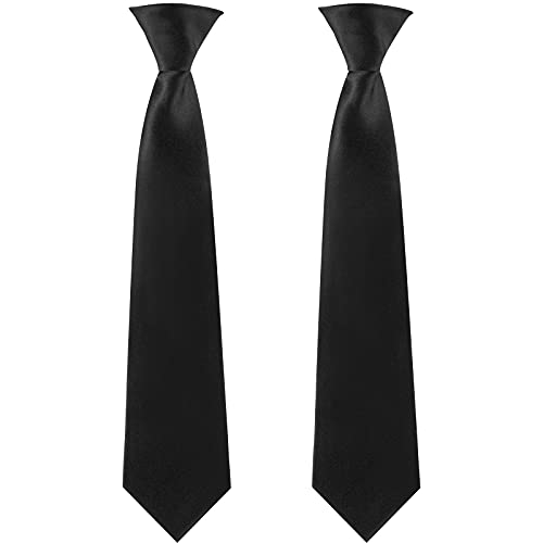 2 Pieces Men's Clip-On Ties Solid Color Clip-On Ties Pre-Tied Neckties For Office School Police Security Wedding Graduation Uniforms (14 Inches, Black) #TOP4