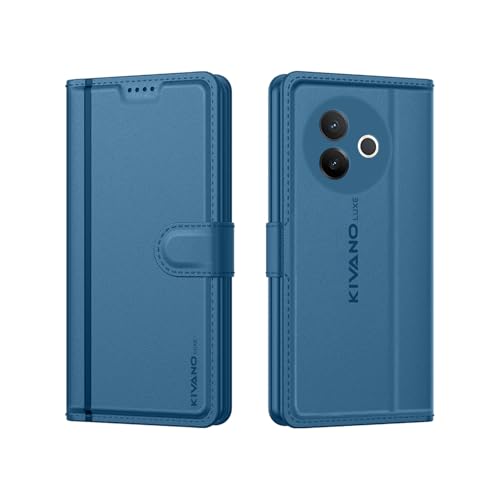 Image of KIVANO LUXE Compatible for Vivo Y39 5G Luxury Handmade Leather Magnetic Flip Folio Case | Card Holder & Kickstand | Slim Protective Cover | Unisex - Blue