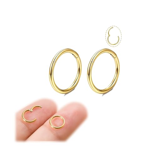 DAILI Small Gold Hoop Earrings, Lightweight 14K Gold Plated Huggie Hoop Earrings for Cartilage Helix Tragus, Hypoallergenic Earrings for Women Men, Tiny Thin Hoops Surgical Steel Endless Hoops Earrings 6mm