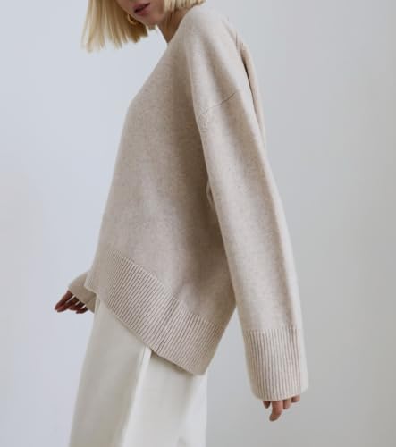 Image of Ckikiou Oversized Crewneck Cute Slouchy High Low Sweater for Women Fall Winter Casual Long Sleeve Soft Knitted Pullover Top