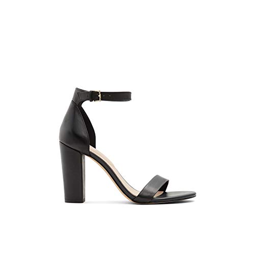 ALDO Women's Jerayclya Ankle Strap, Block Heel Sandal, Black Leather, 7