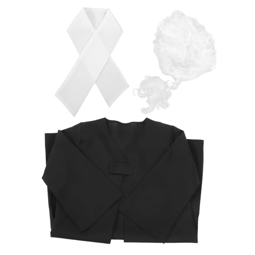 Milisten 1 Juego conjunto de peluca de uniforme de abogado de juez peluca de juego de rol profesional túnica de juez disfraz de juez hombre pelucas poliéster Black