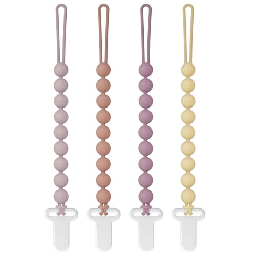 Pacifier Clips Silicone, 4-Pack Pacifier Holder Clip with Stylish Round