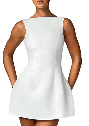 Robe d'ete sexy col rond sans manches mini robe legere femme chic