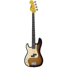 PB Electric Bass Guitar - Left Handed - Sunburst Design, Amber Maple Neck, Rosewood Fingerboard