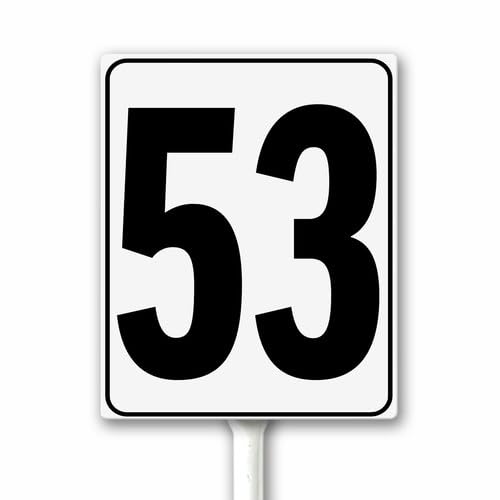 Aluminum Number Sign 53 White & Black House Signage, Speed Limit Street Sign, 12x15 CM Number Yard Sign With Stake for Parking Lot Private Property Business Gas Station Indoor Outdoor Use