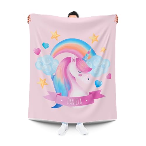 Pla Manta Personalizada para Niña con Su Nombre. Manta Unicornio
