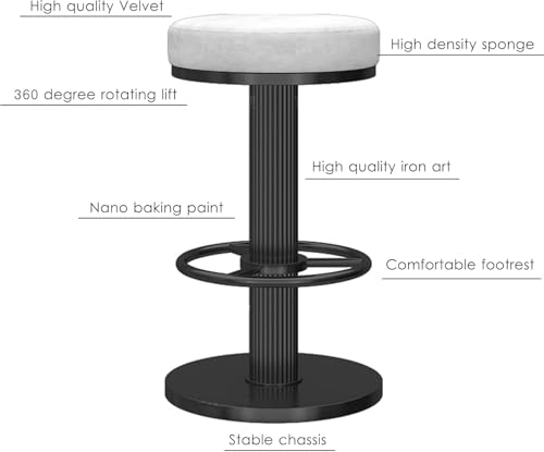 Set de 2 Butacos de Bar Giratorios Modernos con Asiento Redondo Tapizado en Terciopelo Ajustables sin Respaldo con Base Negra para Isla de Cocina Comedor Bar en Casa miniatura 4