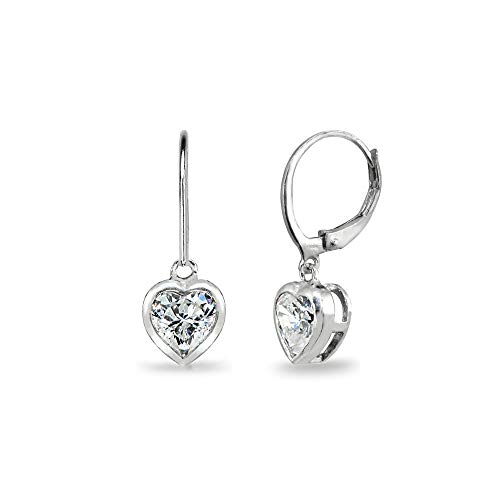 B. BRILLIANT Sterling Silver Heart Bezel-Set Necklace & Dangle Leverback Earrings Set Made with AAA Cubic Zirconia