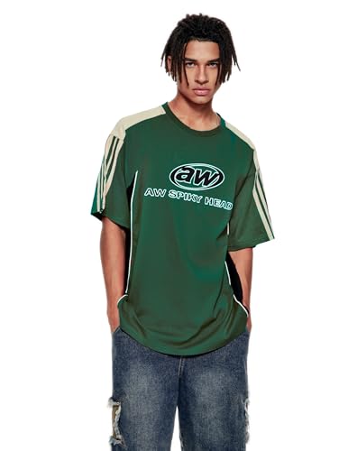 Vamtac Oversized T Shirt Classic Vintage 90s Contrast Color Graphic Tees Streetwear Racing Speedway Tops Unisex