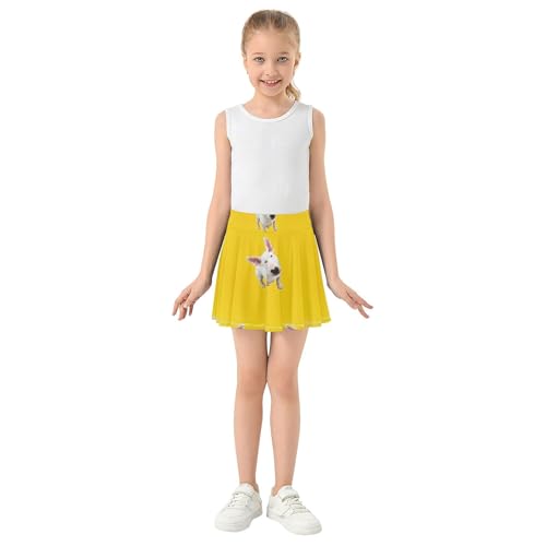 Joisal Toddlers Tennis Skirts Bull Terrier Dogs Yellow Athletic Shorts Girls Skorts 2 in 1 Flowy Skirt 4t3