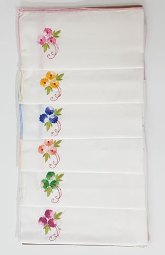 Image of ANVIK Women /Lady Cotton Embroidery Floral Handkerchief .Hanky for Kids Girls for School Size 33cm by 33 cm (Multicolour) Pack of 6