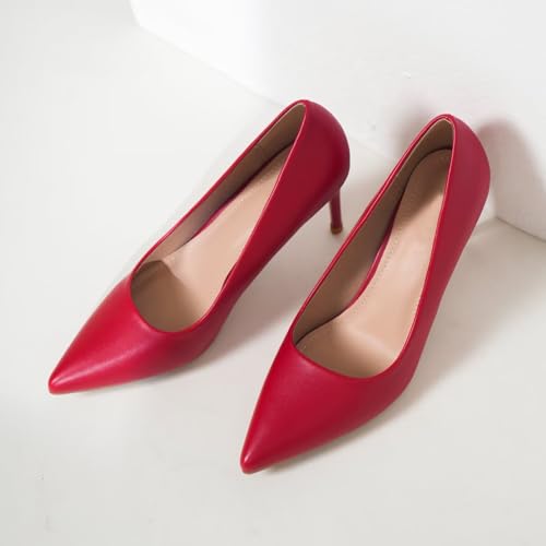 Image of Women's Low Kitten Heel Pumps Classic Fashion Dress Pumps Simple Heeled Shoes for Office Work