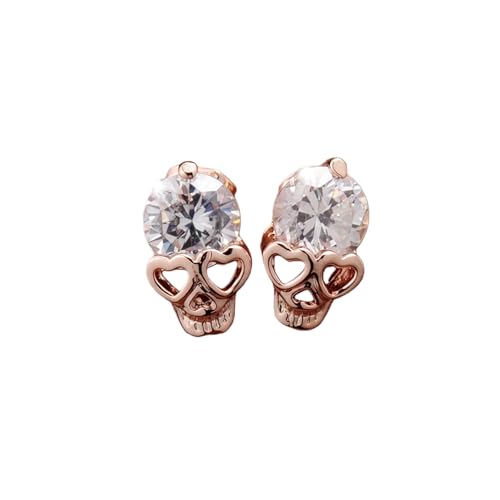Aissmmeio Punk Cute Skull Studs Womens Gothic Cool Statement Skeleton Jewelry Candy Skull Earrings Halloween Jewelry 1 pair -rose gold