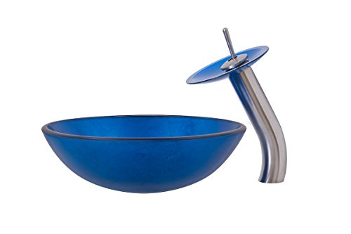 Novatto Verdazzurro Glass Vessel Bathroom Sink Set, Brushed Nickel #TOP1