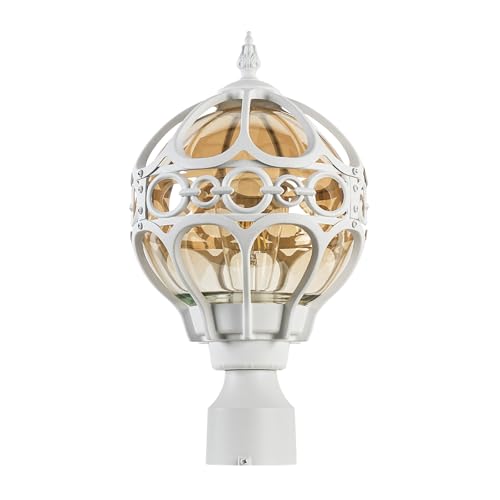 Outdoor Lamp Post Lights for Lawn Yard Driveway, White Outside Globe Aluminum Post Light, Anti-Rust Pier Mount Post Lighting Fixtures, Sphere Waterproof Exterior Pole Post Light (1 Pack)