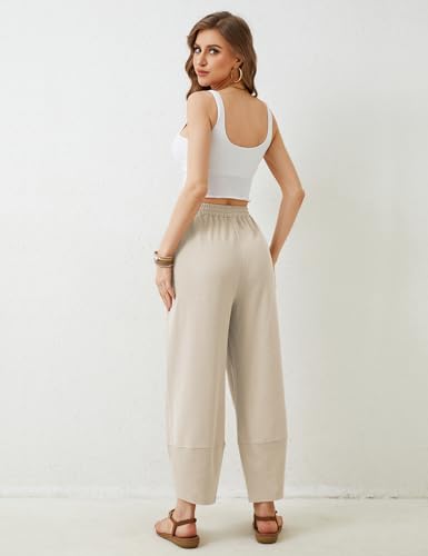 Image of Himosyber Women Cotton Pants Wide Leg Pants Casual Loose Baggy Elastic Waist Beach Palazzo Harem Pants