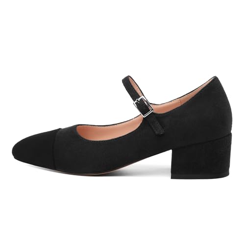 ROSERWISH Women's Mary Jane Shoes Chunky Low Heel Closed Round Toe Heels Ankle Strap Cap Toe Pumps Office Work Bridal Wedding Party 2 Inch Dress Shoes2