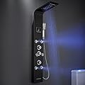 MENATT LED Light Shower Panel Black, Stainless Steel Shower Tower System with LED Rainfall Waterfall Shower Head, Massage Spray, Handheld Shower, Tub Spout