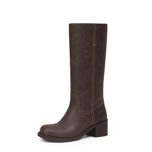Image of Adolilove Mid Calf Boots for Women Chunky Block Low Heel Square Toe Comfortable Casual Trendy Stylish Boots