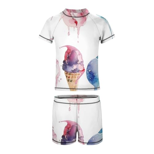 Watercolor Ice Cream in Waffle ConesChildren's Casual Swimsuit Set - Simple and Versatile9-11Y（140cm）3