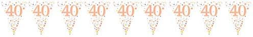 Party Bunting Sparkling Fizz 40 White & Rose Gold Holographic 11 flags 3.9m