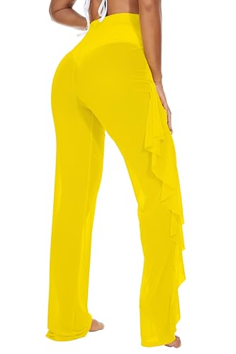 Image of Jumppmile Women's Ruffle Sheer Mesh Swimwear Bikini Cover Up Pants See Through