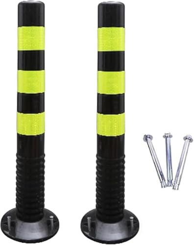 2 Pack Driveway Traffic Post, Barrier Cones with Reflective Bands, Bollard Post for Parking Lot and Construction Lot (Red+White 2 Pack)(Black+Yellow)