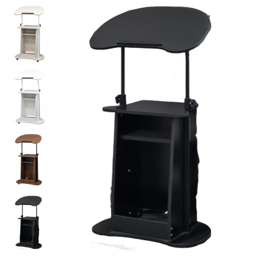 ShineLuxe 高さ調節可能な演台、木製講義用演台、スタンディングデスク、講義台、講義用演台、プレゼンテーションテーブル、スタンド、マイク、キャスター付きオフィススタンディング (ZL#01 ブラックウィローウッドカラー)