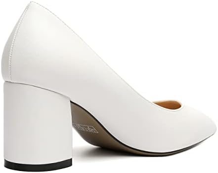 SHOWFOREST Women's 2.5 Inch Mid Heel Pointed Toe Dress Dating Solid Slip On Leather Block Pumps Shoes White Size 9 - Zapatos de Tacon para Mujer | Image 2