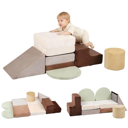 BanaSuper Parcours de Motricité, Blocs de Mousse Bébé 7 pcs, Module de Motricité Enfant Intérieur, Tapis de Jeu & Blocs d'escalade, Jeu d'Éveil Sensoriel...