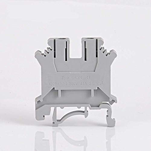 100 Pcs UK3N DIN Rail Terminal Block Screw Clamp Connector 800V 32A - Gray