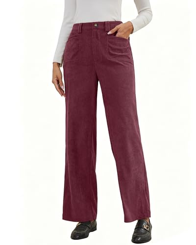 Eddoyee Stretch Corduroy Pants Women Wide Leg Straight High Waisted
