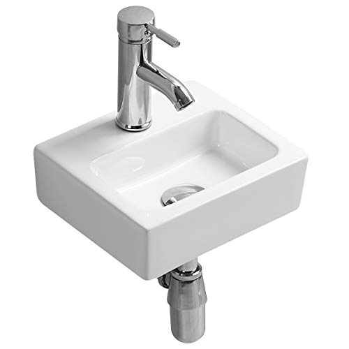 Gimify Bathroom Corner Sink Mini Wall Mount Vessel Sink Ceramic White For Small Bathroom Washroom Modern, Sink Only