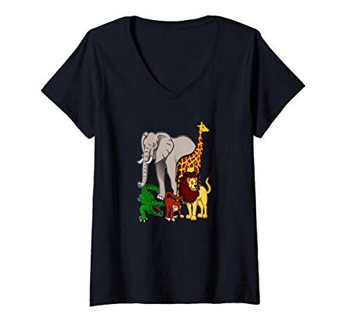 Donna Zoo Animals Shirt Wildlife Birthday Party A Day At The Zoo Maglietta con Collo a V