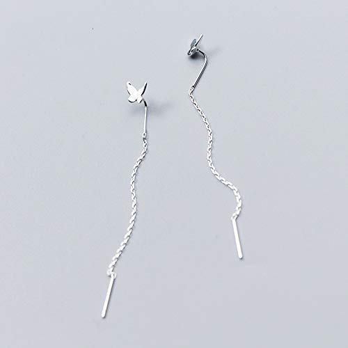 Minimalist Little Butterfly Tassel Chain Dangle Drop Earrings S925 Sterling Silver for Women Girls Cute Simple Threader Long Chain Statement Studs Earring Dangling Fashion Jewelry Gifts BFF3