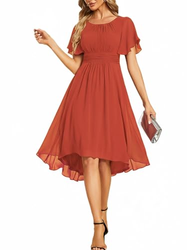 Image of Ever-Pretty Women's Chiffon Crew Neck Empire Waist Wedding Guest Dress Summer Short Sleeve Semi Formal Dresses 02053
