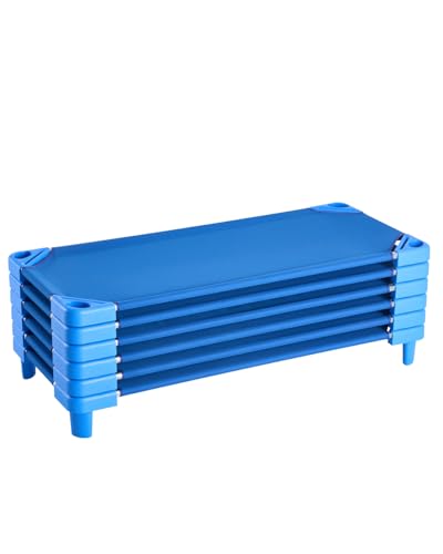 VEVOR Cuna Apilable para Niños 6 Piezas Cuna Portátil para Siesta de Niños 130x57 cm Cunas para Guardería para Niños Camas para Guardería en Aulas Preescolares para Dormir, Descansar, Siestas, Azul