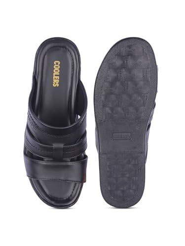 Image of Liberty ZUNAIRIO-E COOLERS Men Sandals, Black - Thong Sandals for Men - Multi Strap Stylish Design - Slip On Closure - Cushioned Comfort Footbed - Daily Wear Casual Formal Ethnic Outdoor Use Footwear