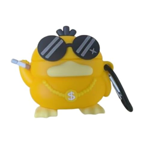 AOLABOKY Headphone Case for AirPods 4(2024) with Keychain,Funny Cool Duck Design Soft Silicone Ear Buds Protection Case for AirPods 4th Generation for Boys Girls Cover