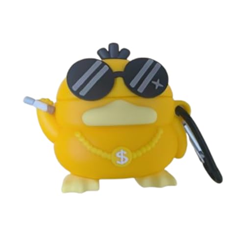 AOLABOKY Headphone Case for AirPods 4(2024) with Keychain,Funny Cool Duck Design Soft Silicone Ear Buds Protection Case for AirPods 4th Generation for Boys Girls